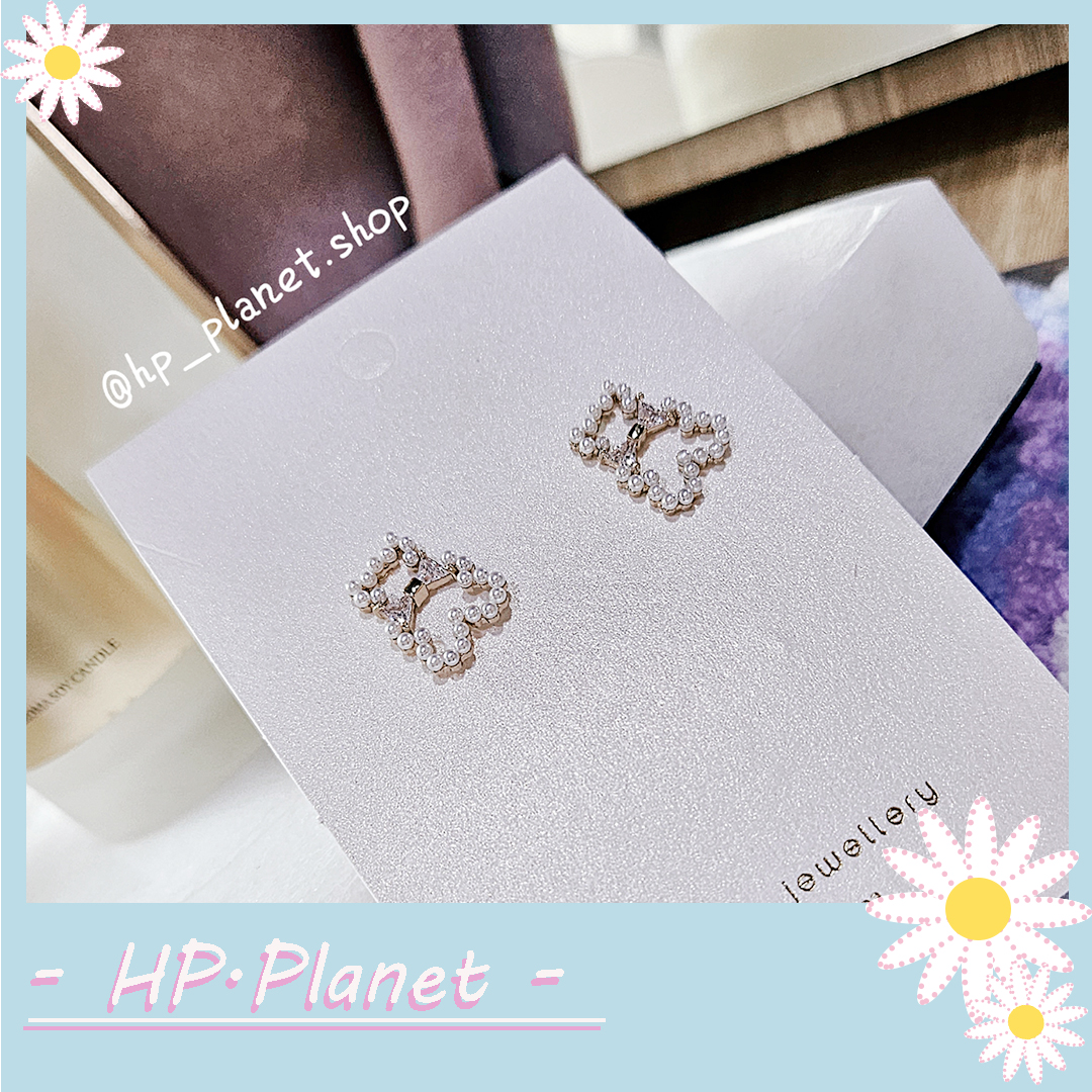 正韓 蝴蝶結珍珠小熊925銀針 正韓 蝴蝶結珍珠小熊925銀針