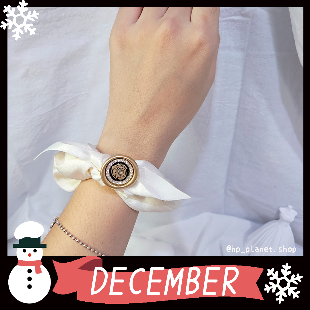 法式玫瑰閃鑽蝴蝶結緞面髪圈