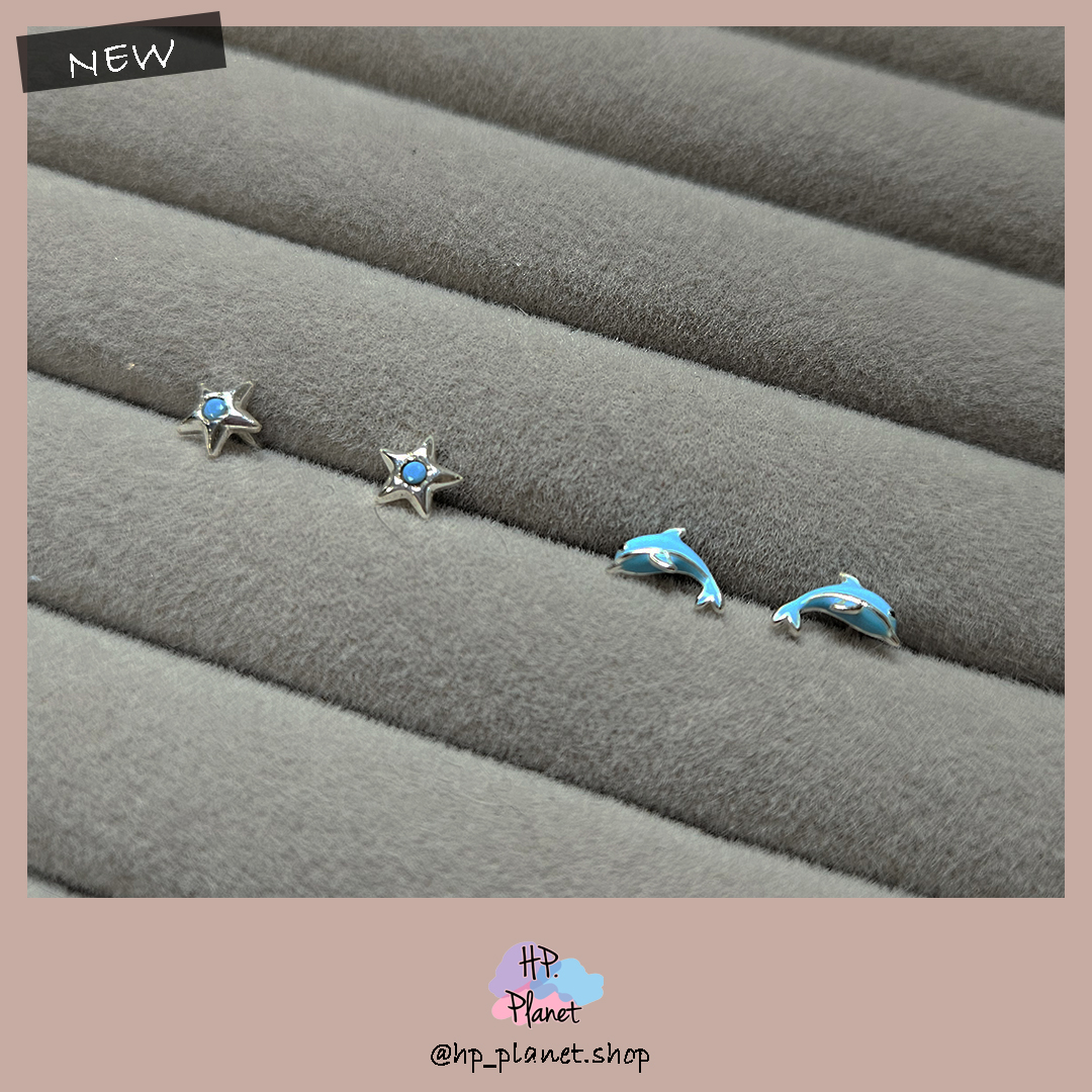 油滴造型藍色系海豚海星925純銀耳釘 油滴造型藍色系海豚海星925純銀耳釘