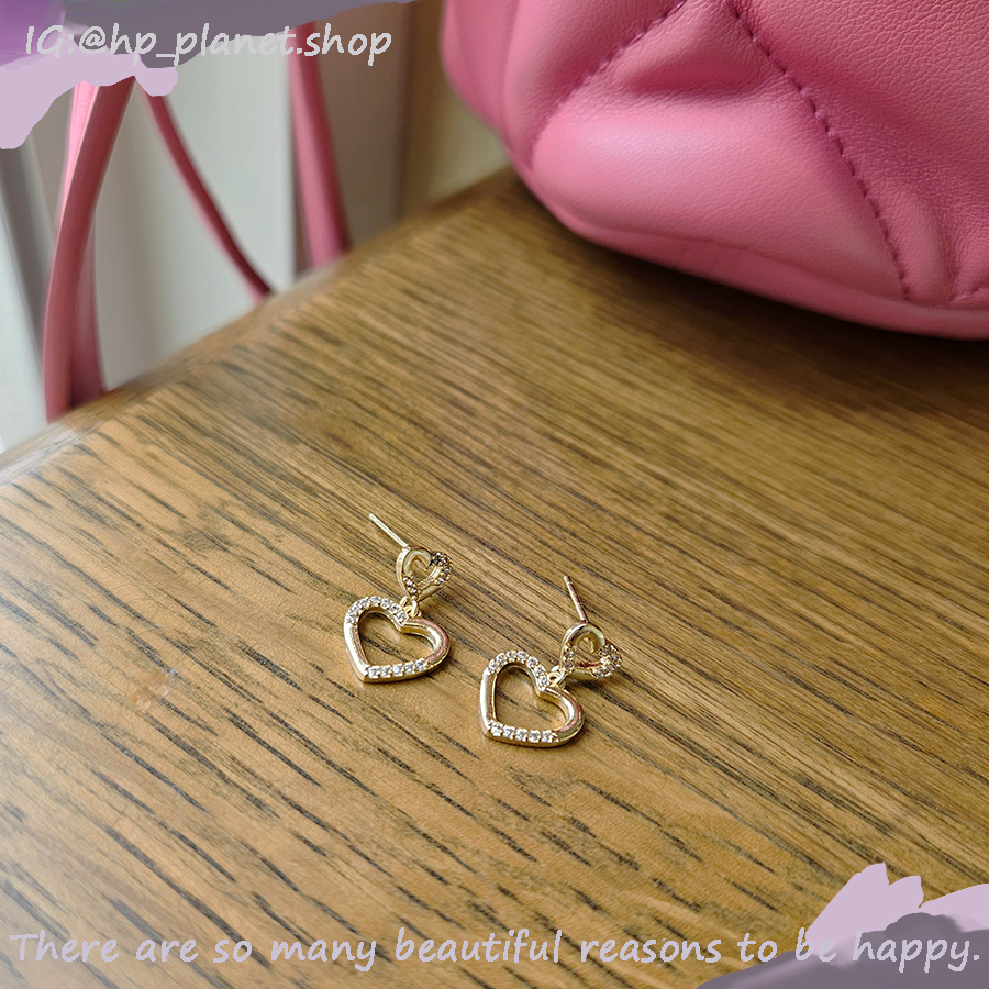 雙心鑲鋯垂墜耳釘