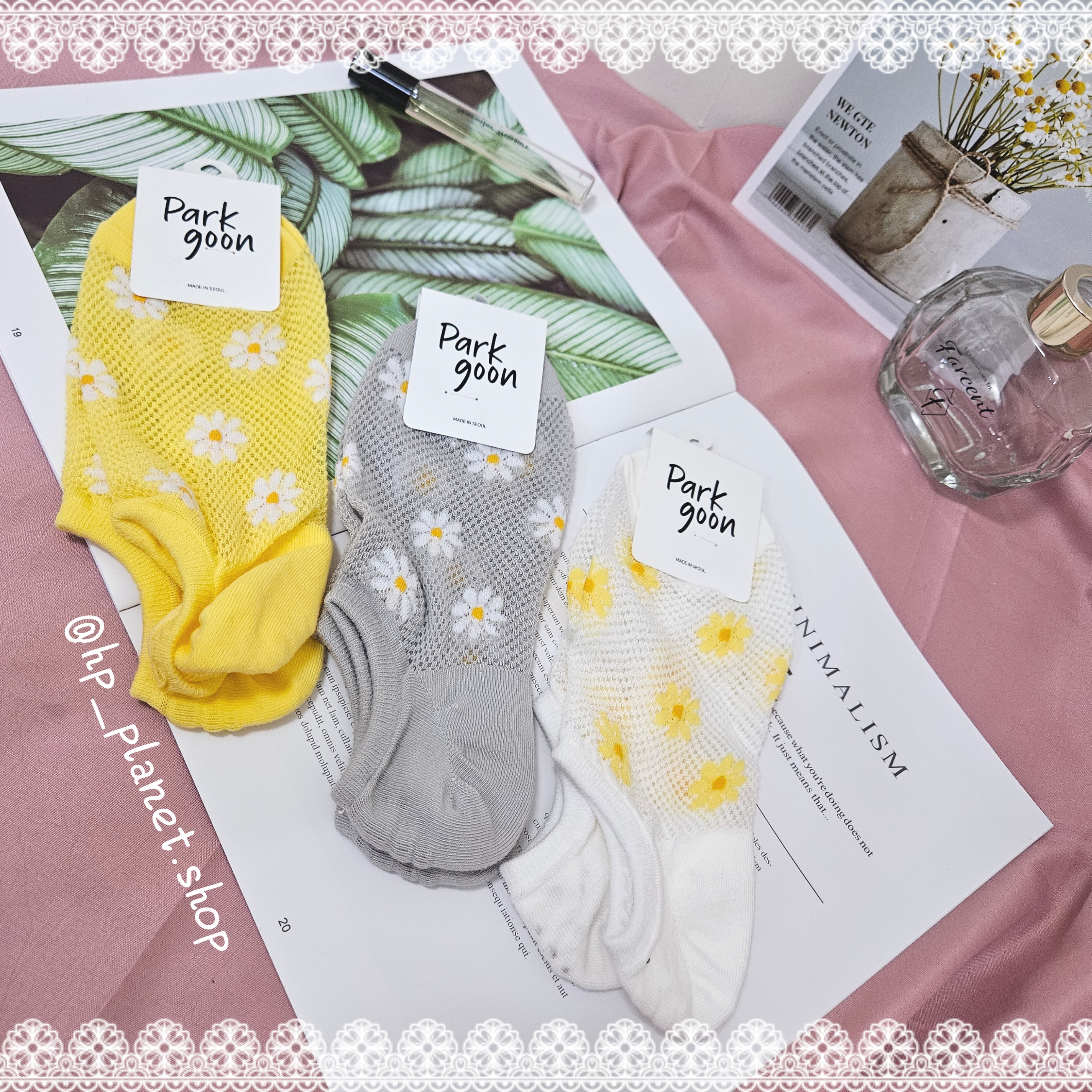 正韓 小雛菊透氣網船型襪