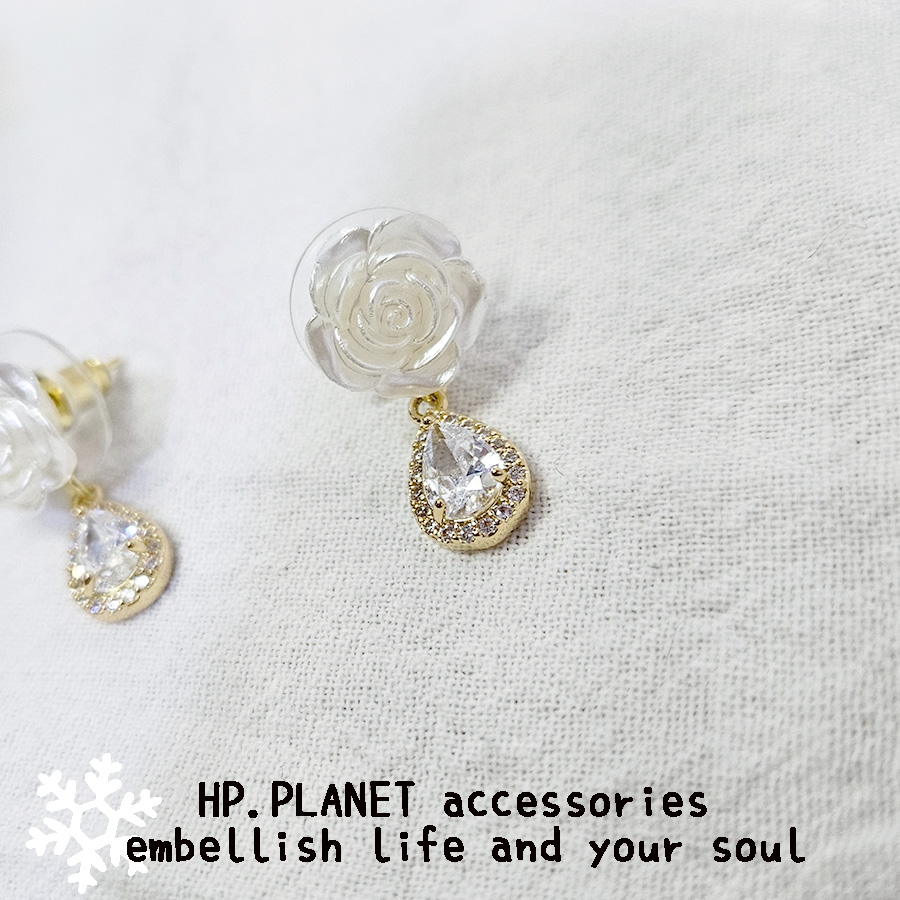 閃爆港風玫瑰鋯石水滴925耳飾