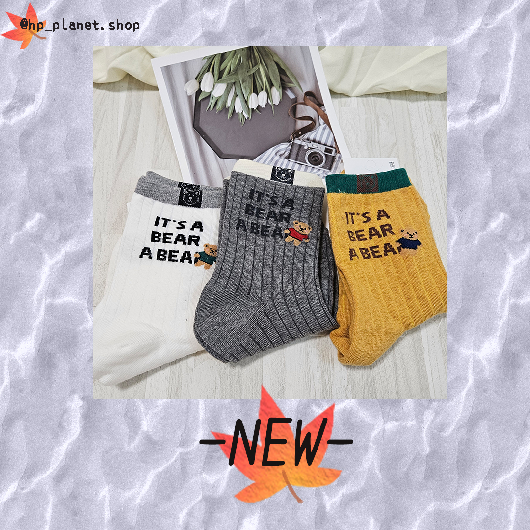 正韓 跳色BEAR熊螺紋短襪 正韓 跳色BEAR熊螺紋短襪