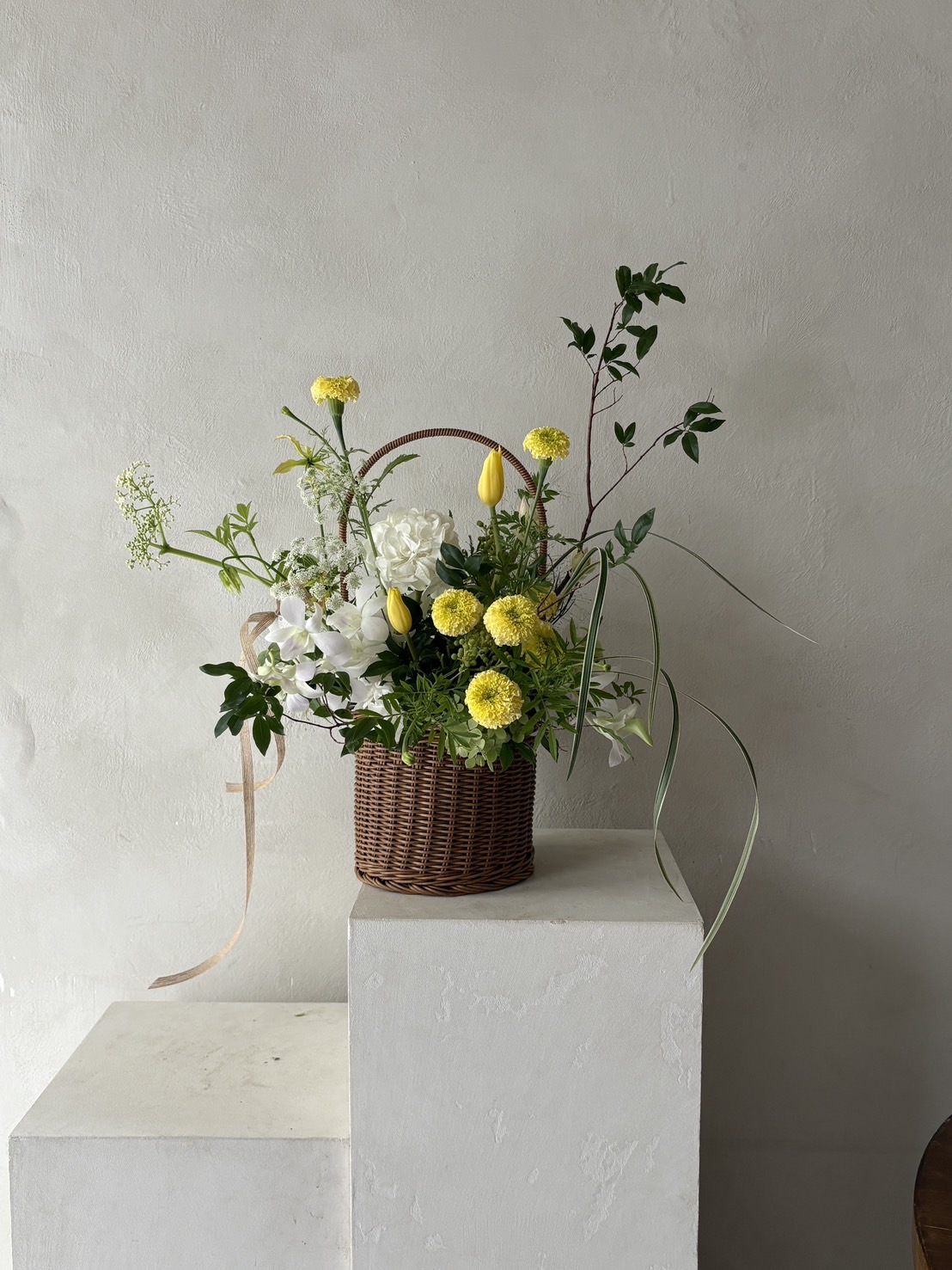 此刻圓直筒花籃 - 黃白色系3