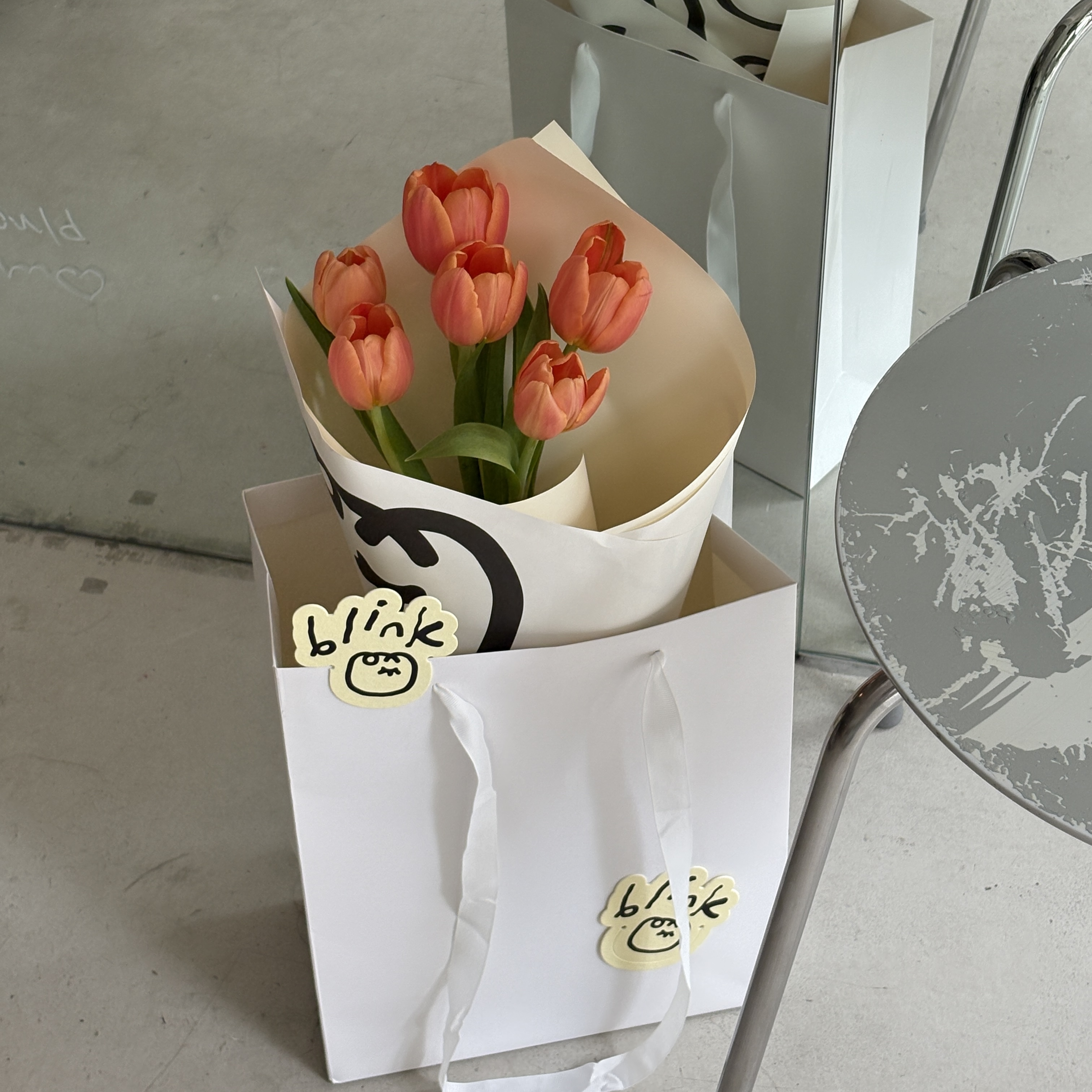 Six Orange Tulips Bouquet (White)