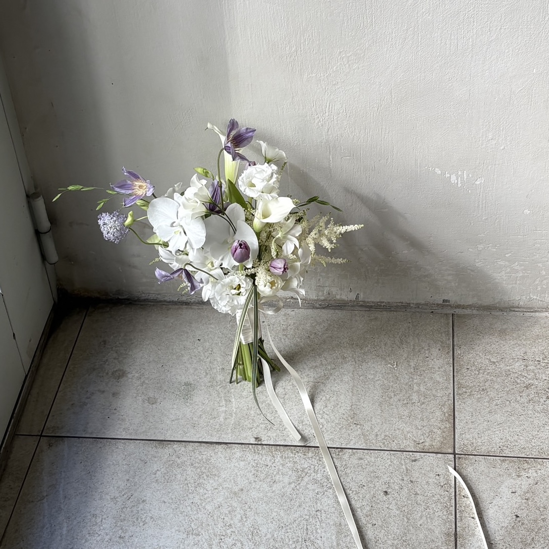 韓式新娘捧花 - 紫白色系3