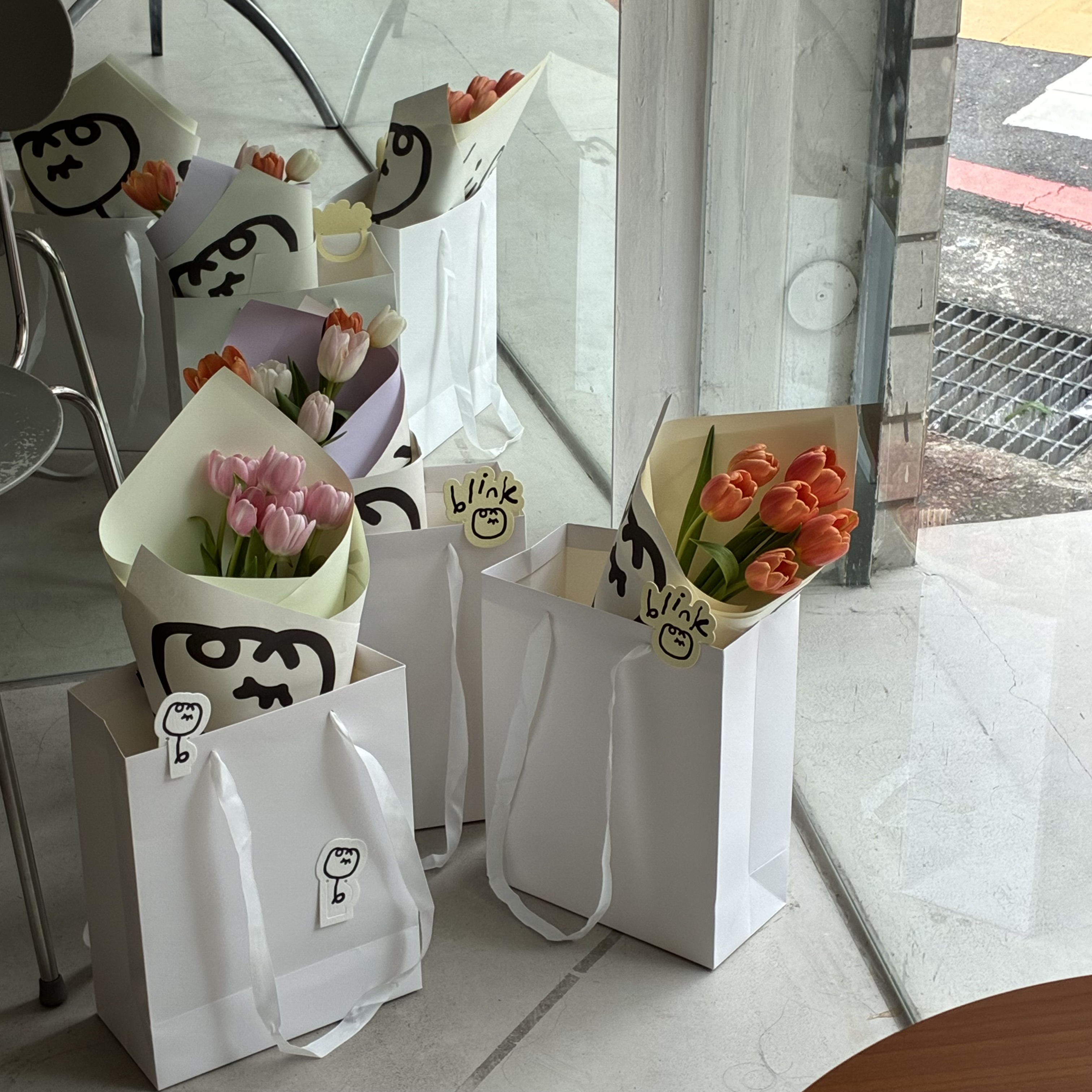 Six Pink Tulips Bouquet (White)