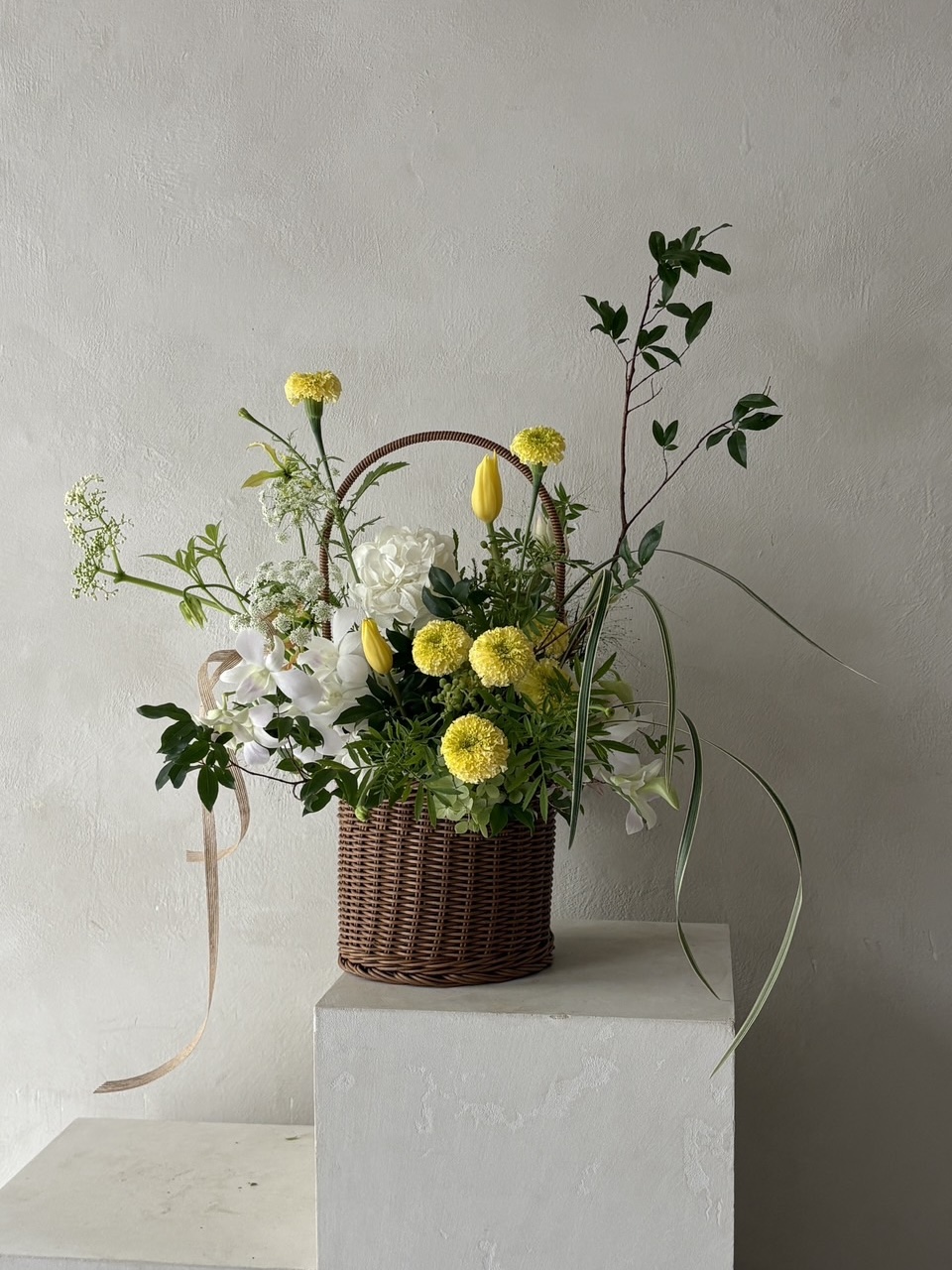 此刻圓直筒花籃 - 黃白色系2