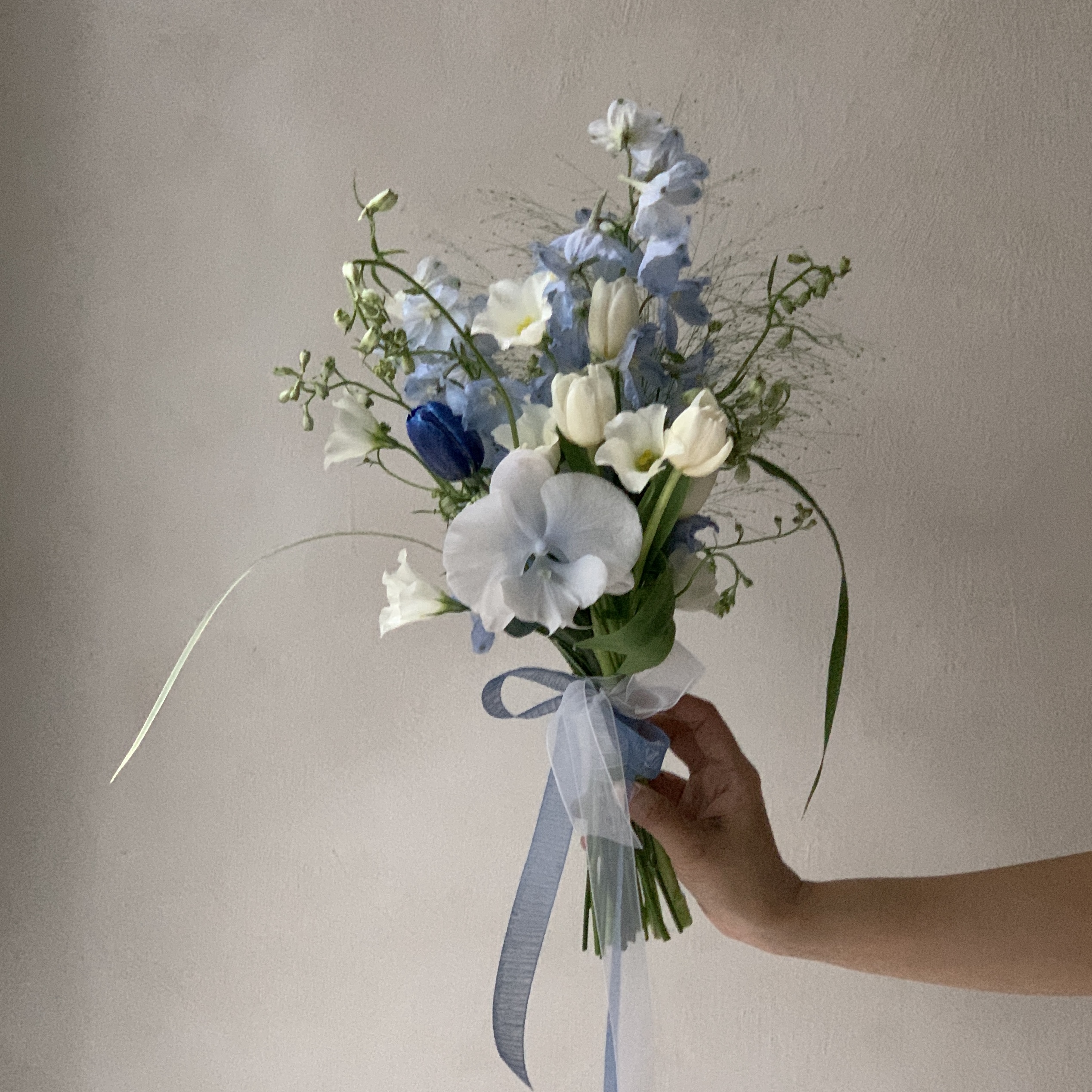 韓式新娘捧花 - 藍白色系