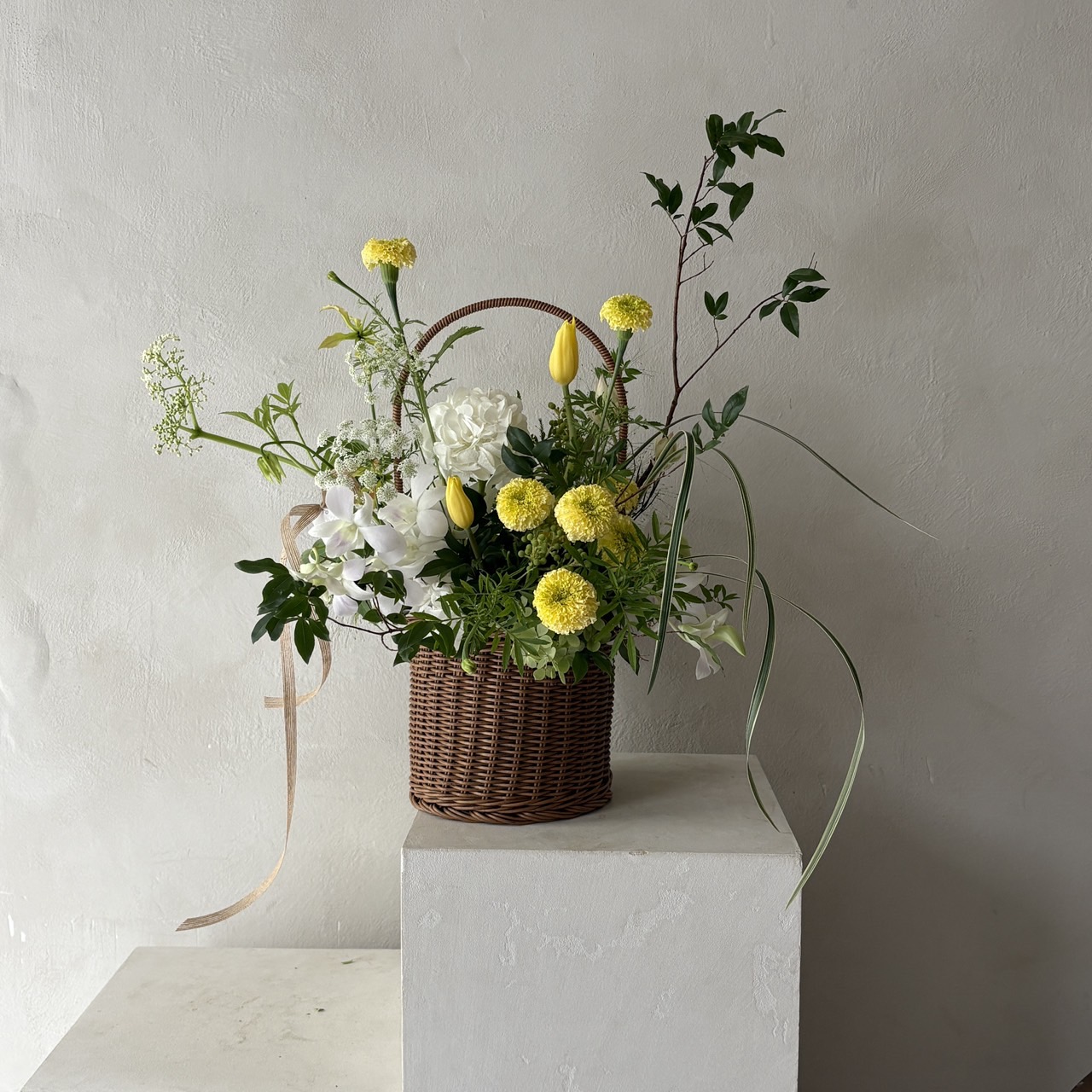 此刻圓直筒花籃 - 黃白色系