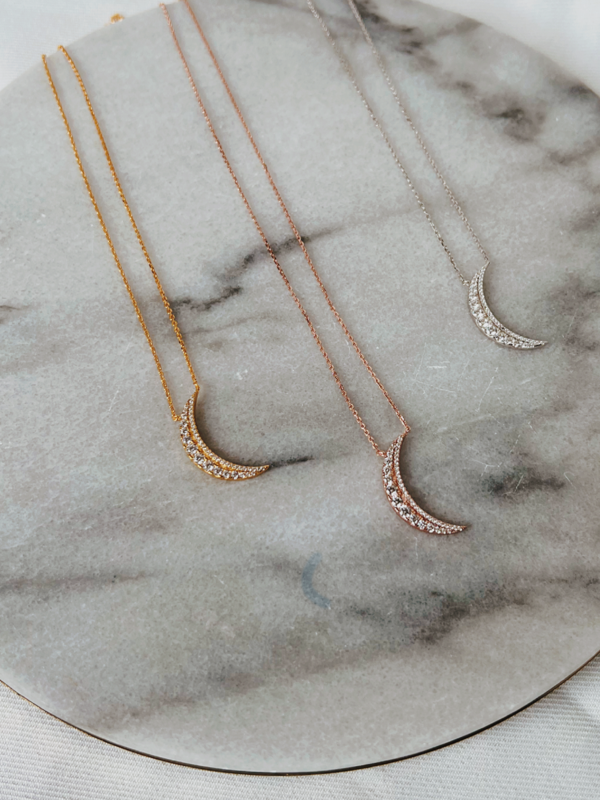 鍍18K金純銀鋯石月亮項鍊