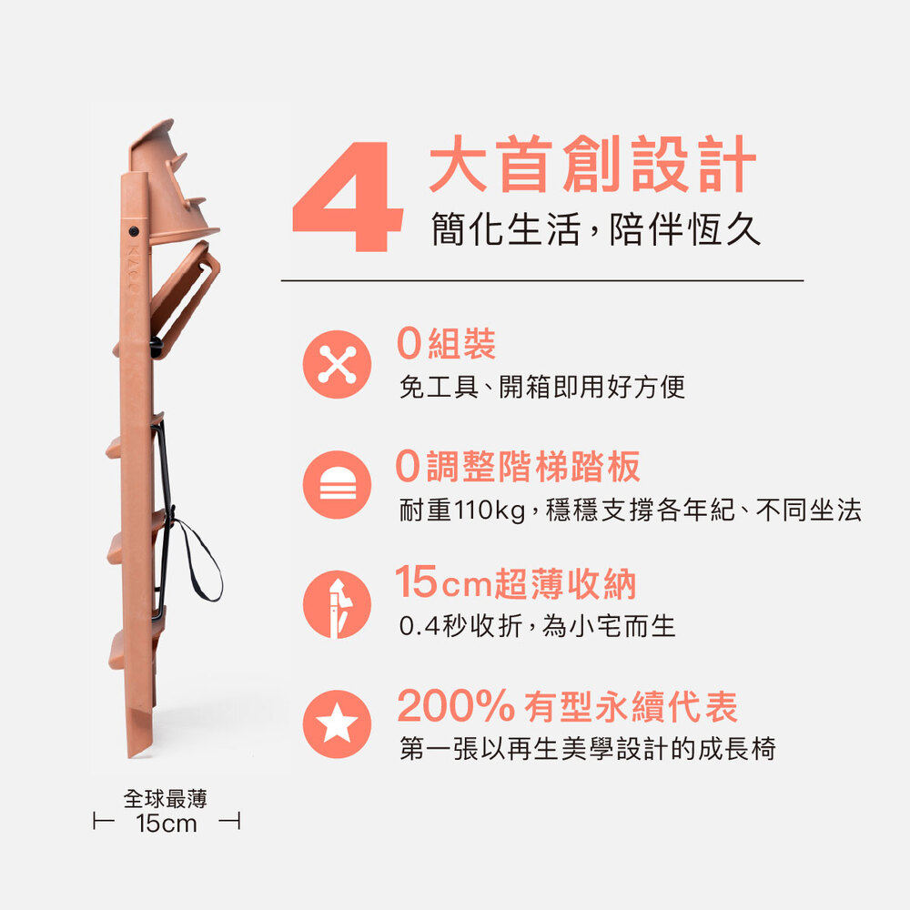 【KAOS】Klapp折疊成長餐椅經典組(經典櫸木)-主體+護圍+餐盤+安全帶3