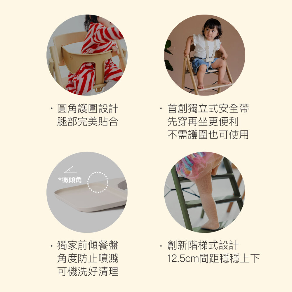 【KAOS】Klapp折疊餐椅新生兒經典組(永續新星)-主體+嬰兒躺椅+護圍+餐盤+餐椅安全帶10