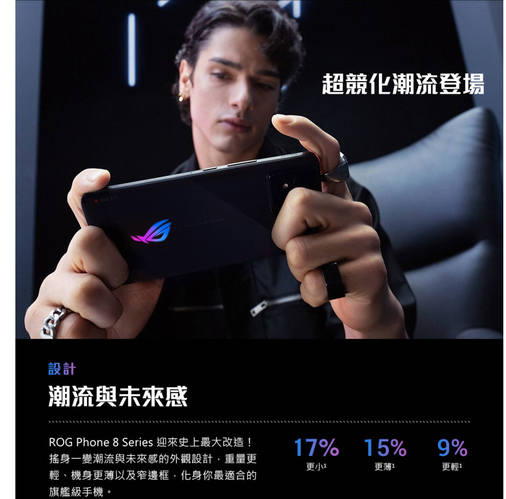 「ASUS ROG Phone 8 16G/512G，極速效能、165Hz 螢幕與進階散熱技術，遊戲玩家的不二選擇。」