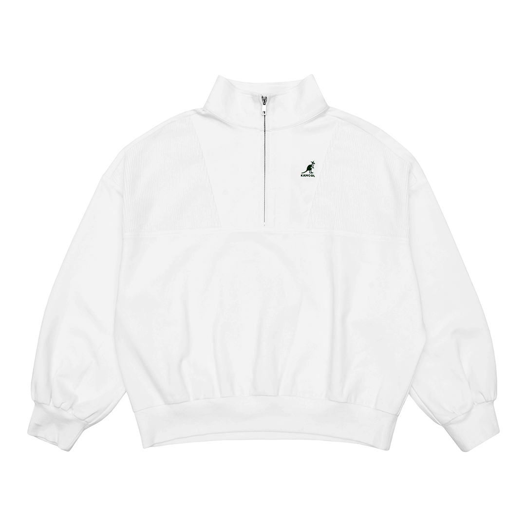 KANGOL袋鼠小Logo女款半開襟上衣-白