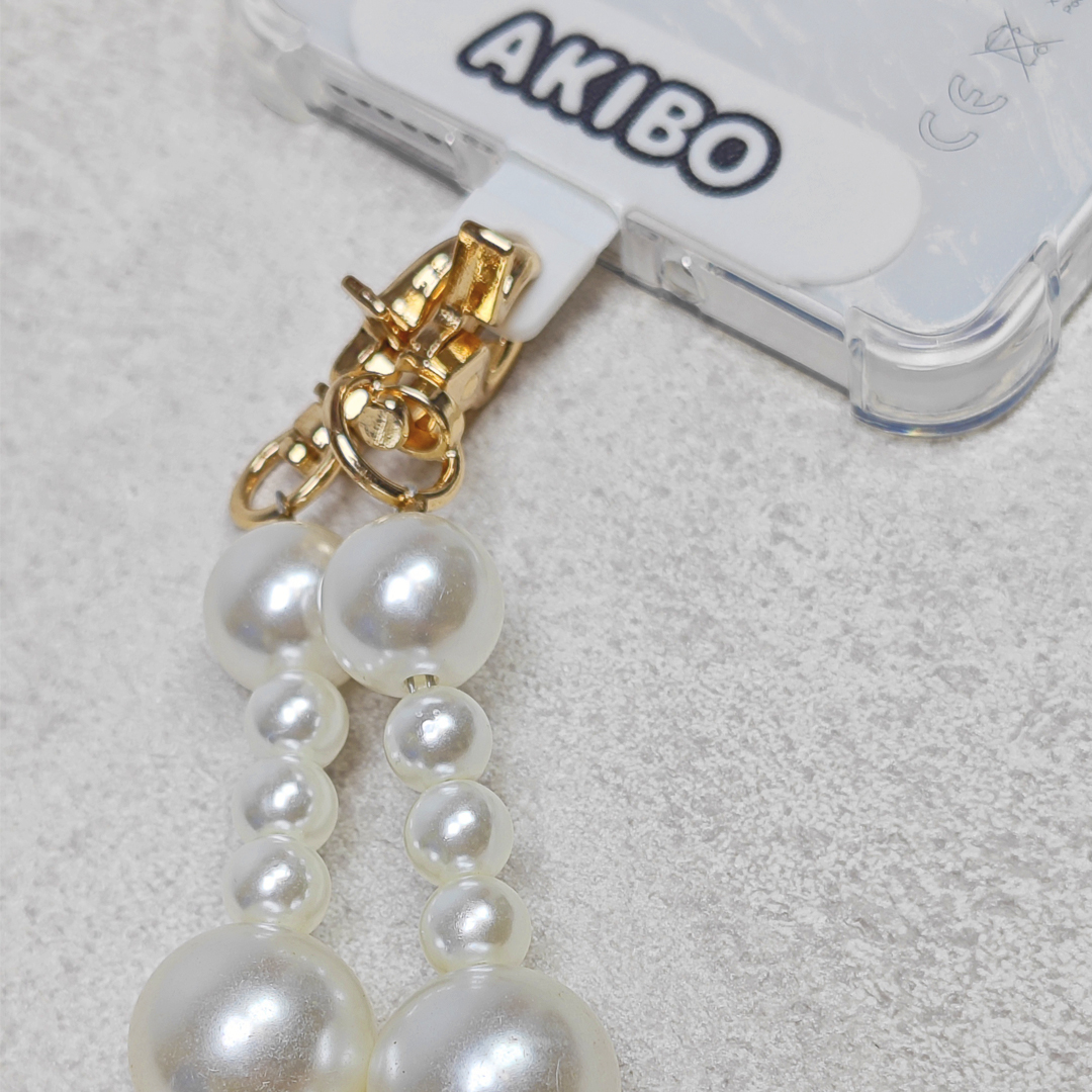 AKIBO優雅珍珠包包手機掛繩-牛奶白