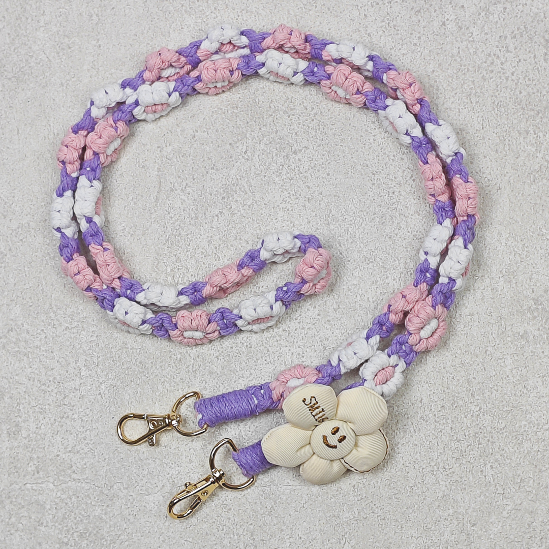 AKIBO手工編織花朵包包手機掛繩-薰衣紫