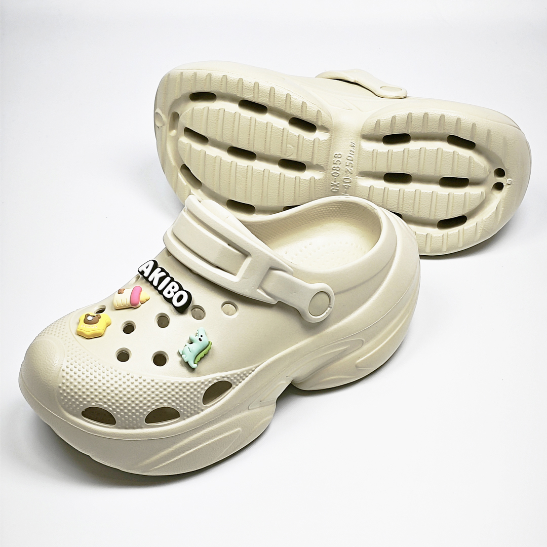 AKIBO搖滾老爹洞洞鞋-奶油白(中性款、6公分厚底增高、輕量、兩穿、防水)