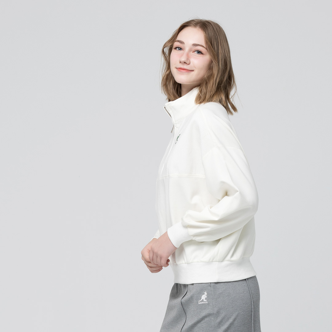 KANGOL袋鼠小Logo女款半開襟上衣-白