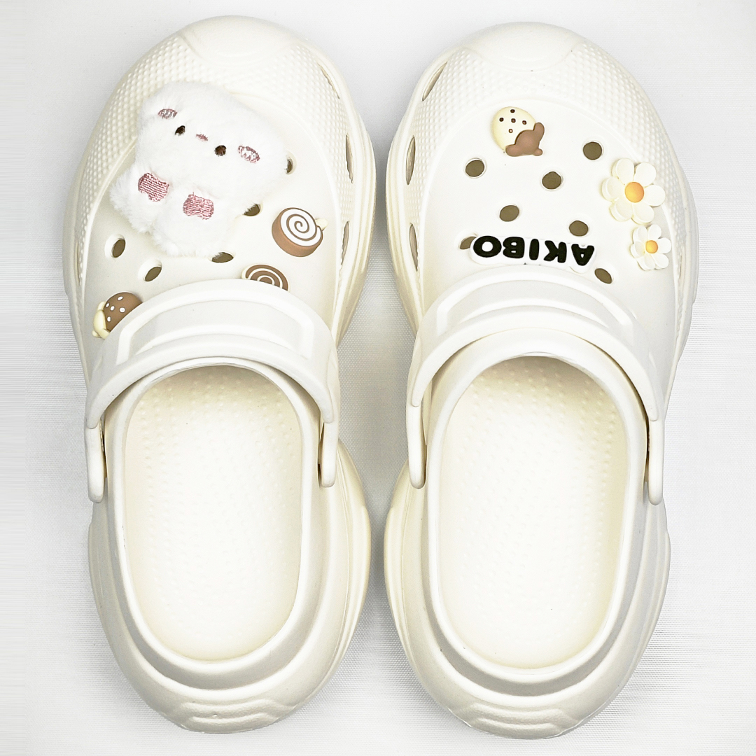 AKIBO搖滾老爹洞洞鞋-牛奶白(中性款、6公分厚底增高、輕量、兩穿、防水)