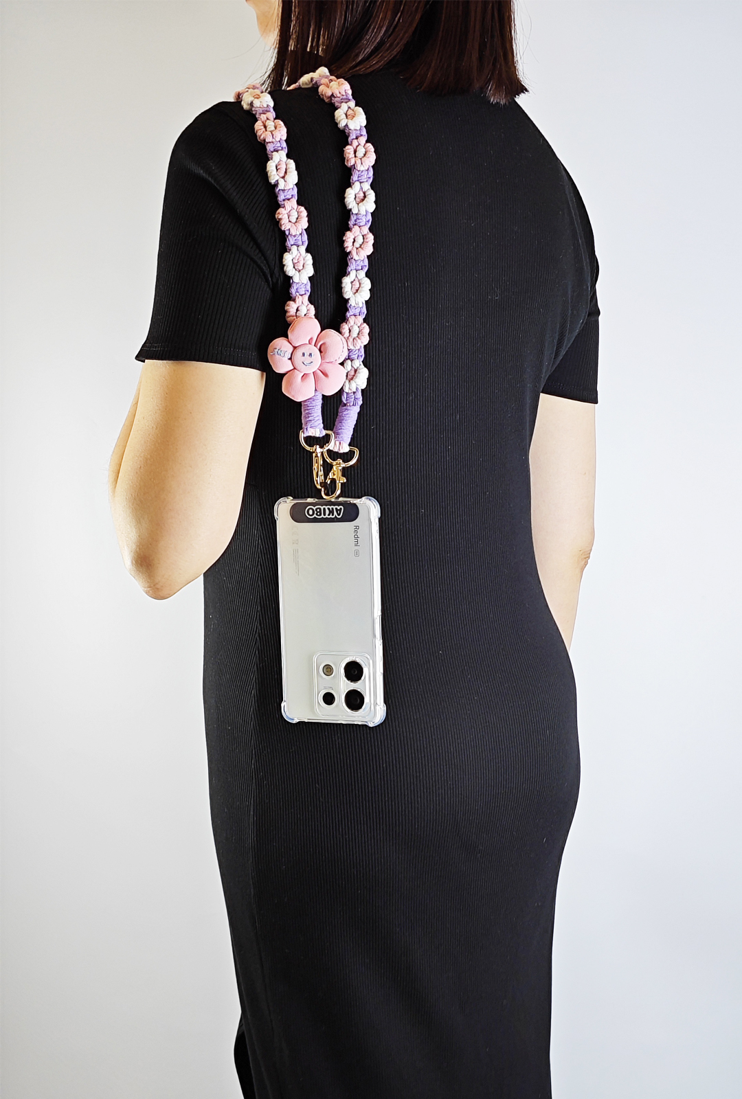 AKIBO手工編織花朵包包手機掛繩-丁香紫