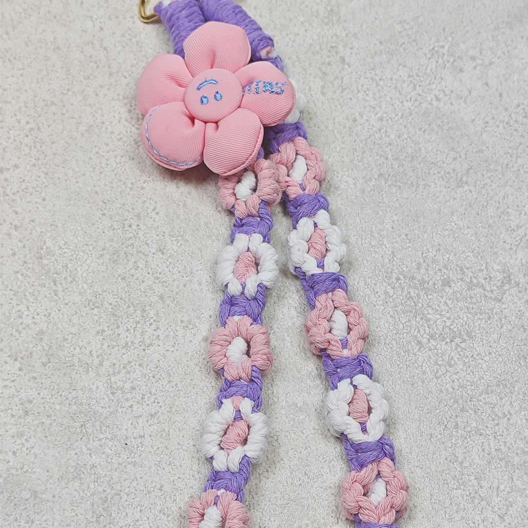 AKIBO手工編織花朵包包手機掛繩-丁香紫