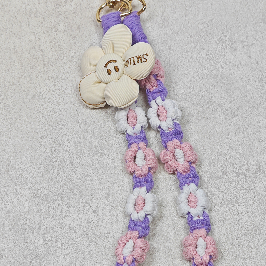 AKIBO手工編織花朵包包手機掛繩-薰衣紫