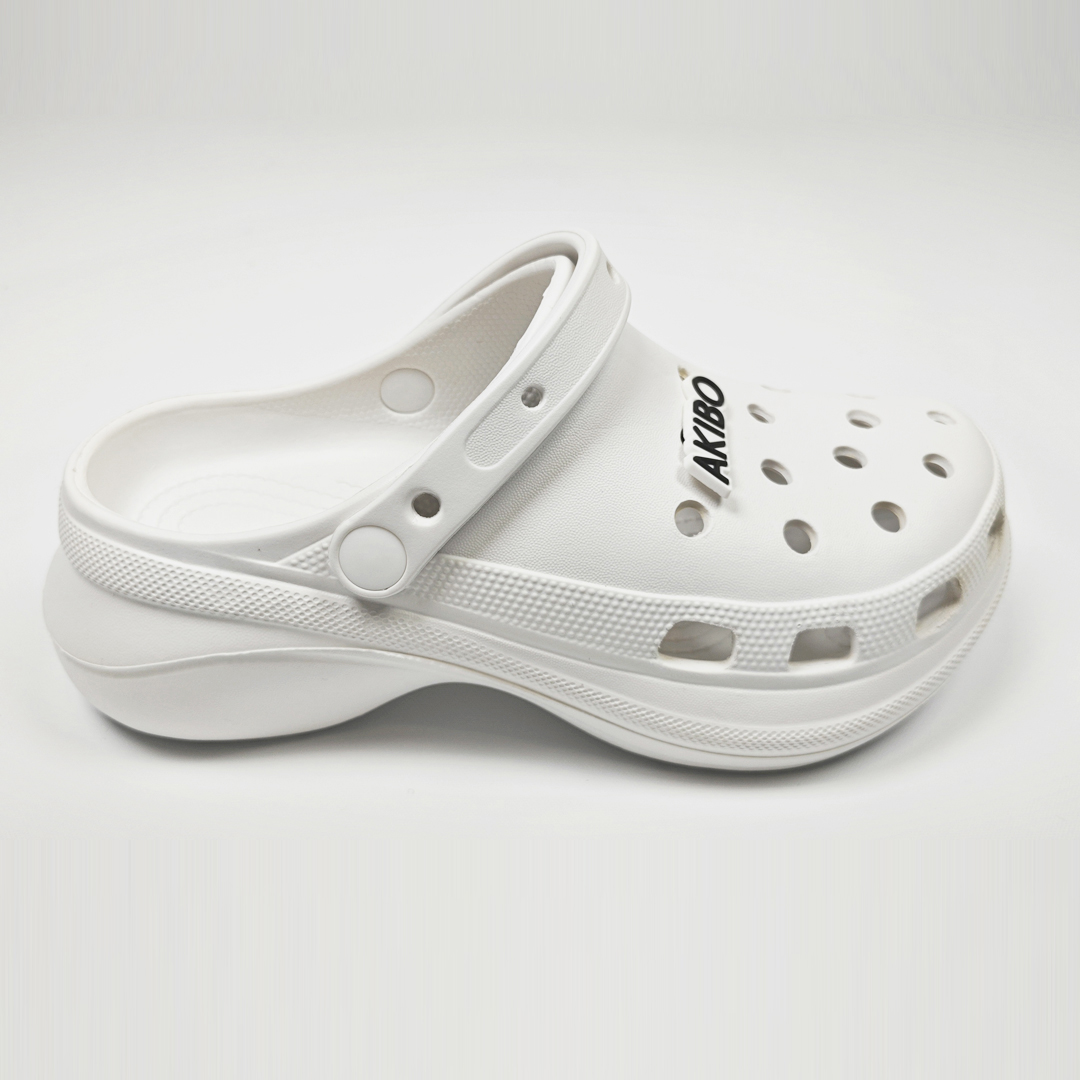 AKIBO厚底洞洞鞋-牛奶白(中性款、6公分厚底增高、輕量、兩穿、防水)