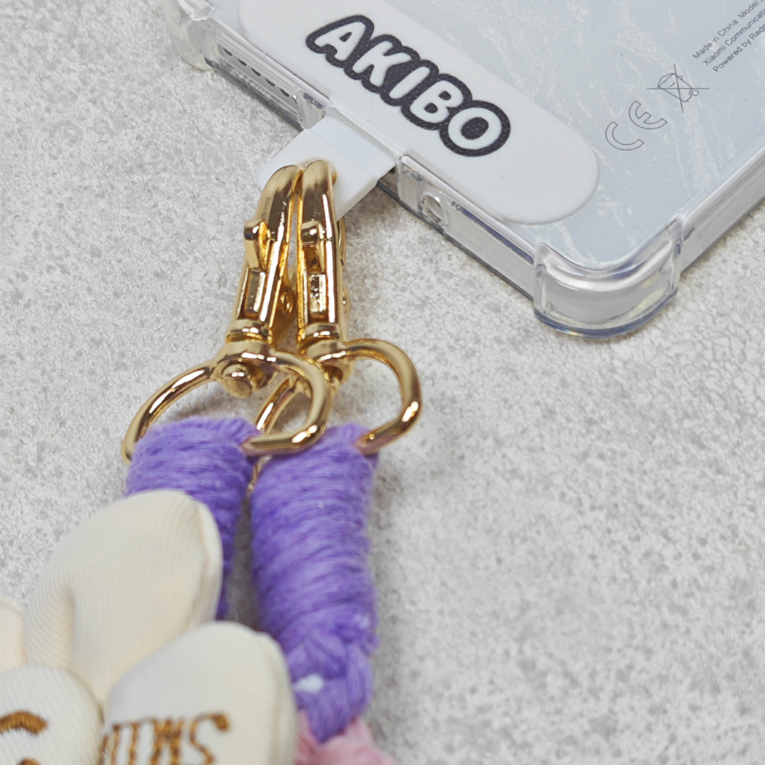 AKIBO手工編織花朵包包手機掛繩-薰衣紫