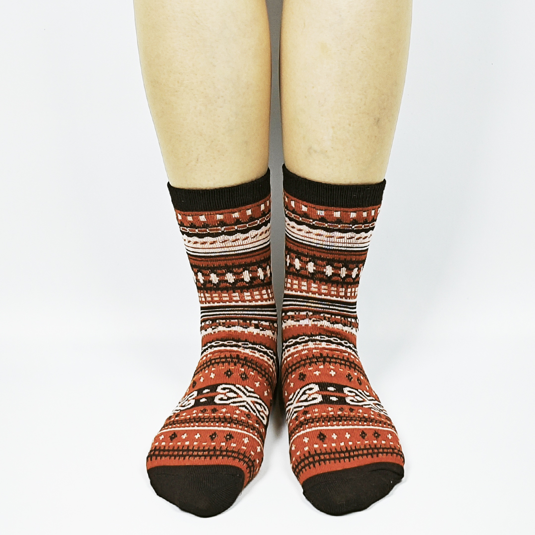 AKIBO民族風織紋中筒襪(三件組)