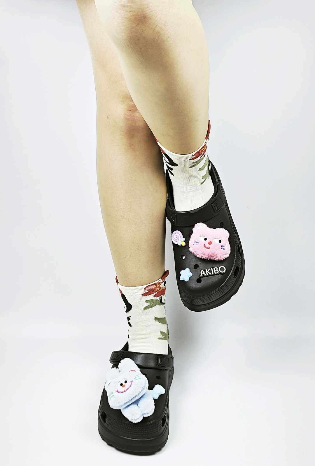 AKIBO森系春木花語中筒襪(三件組)-女款