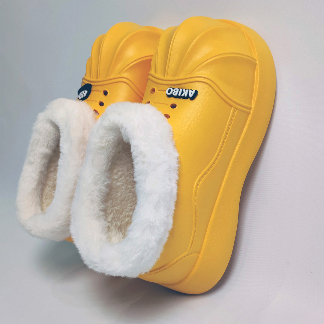 AKIBO毛毛洞洞短靴-陽光黃(4公分厚底增高、雲朵感、輕量、保暖)