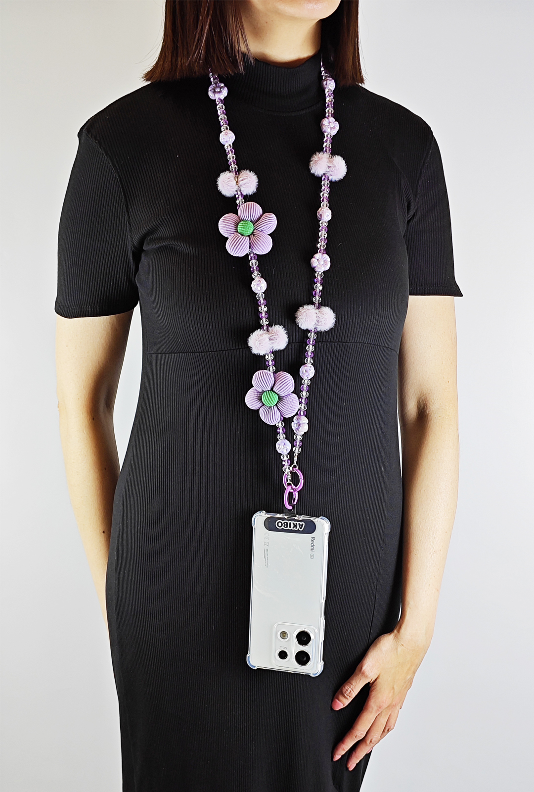 AKIBO珠光雪羽包包手機掛繩-薰衣紫