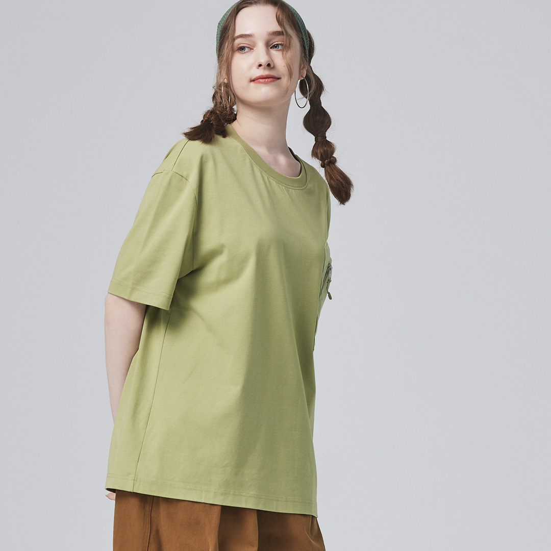 KANGOL中性寬版口袋T-綠