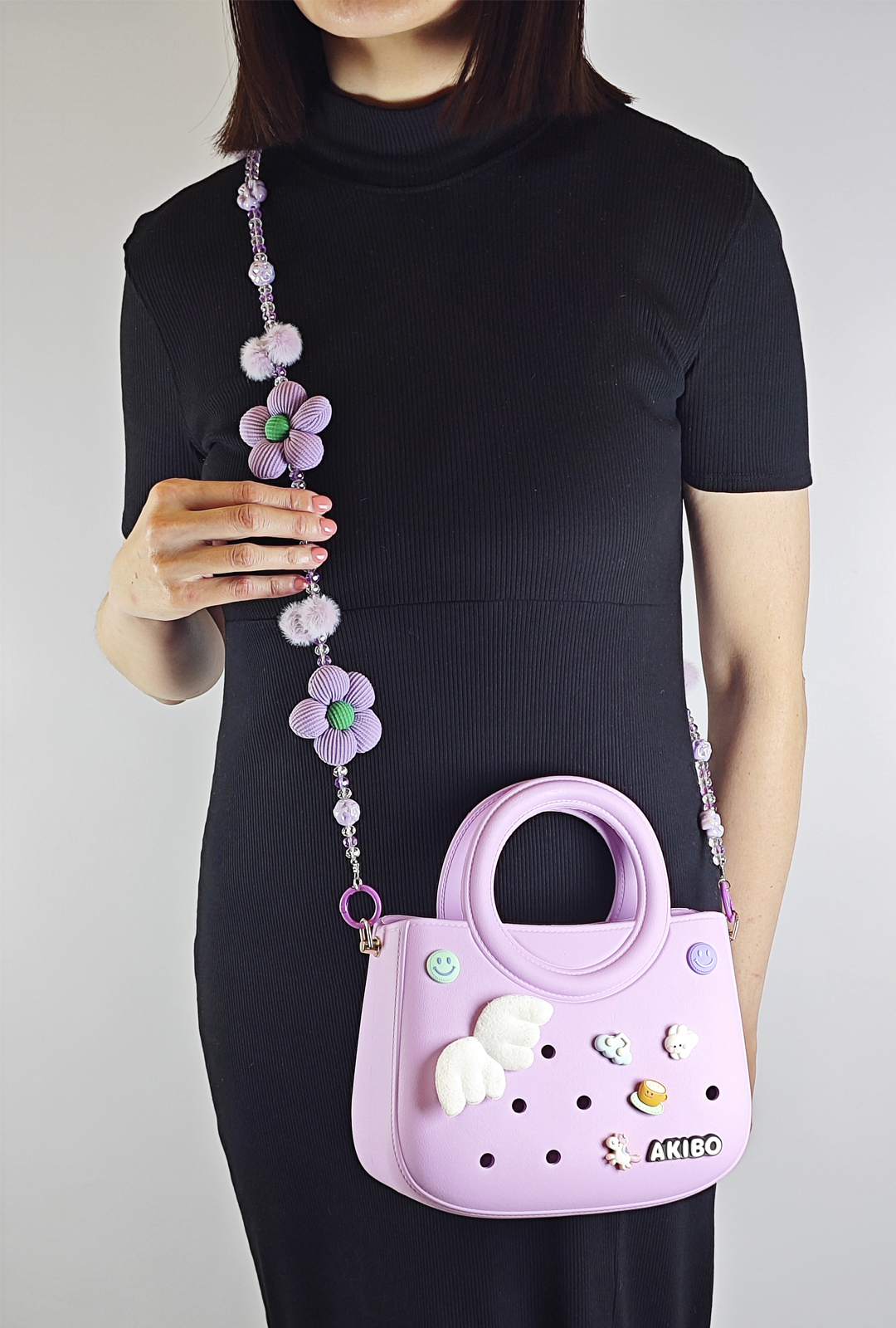 AKIBO滿月包-薰衣紫/珠光雪羽背帶 (肩背手提洞洞包。中性款、輕量、防水)