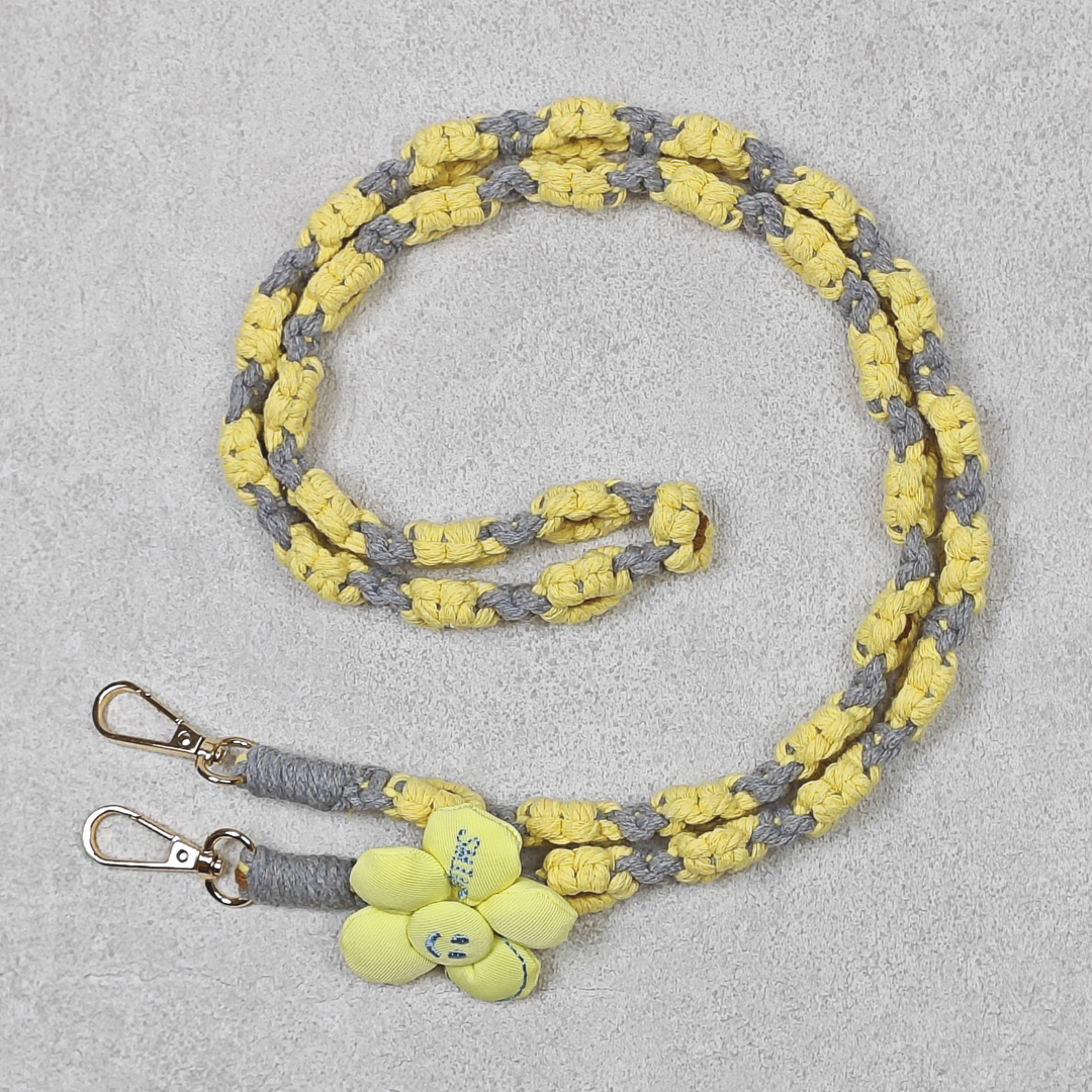 AKIBO手工編織花朵包包手機掛繩-陽光黃