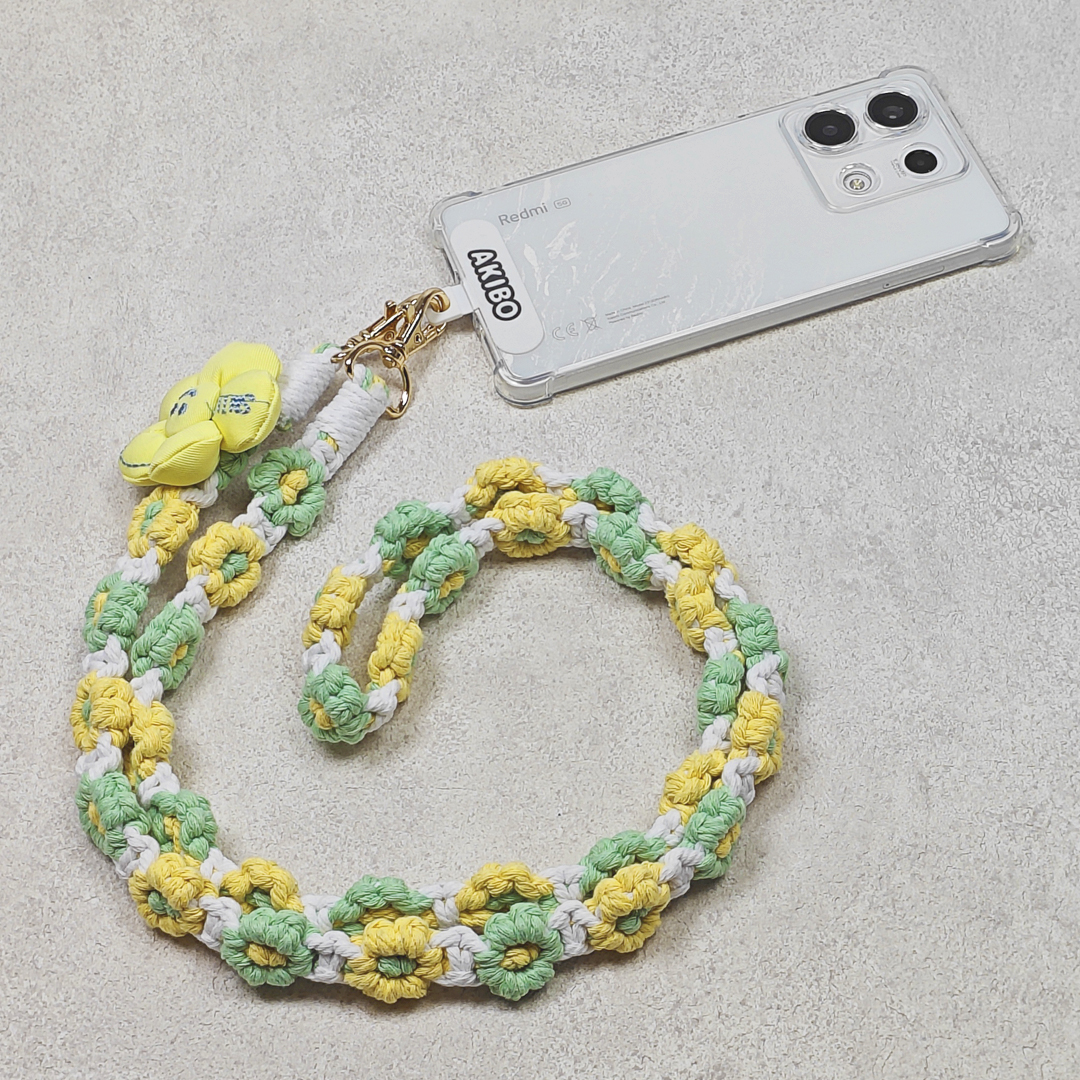 AKIBO手工編織花朵包包手機掛繩-清新綠