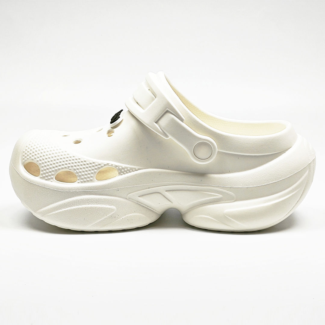 AKIBO搖滾老爹洞洞鞋-牛奶白(中性款、6公分厚底增高、輕量、兩穿、防水)