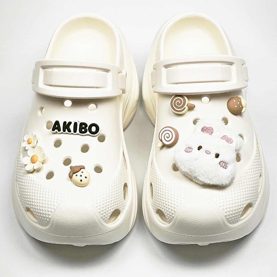 AKIBO搖滾老爹洞洞鞋-牛奶白(中性款、6公分厚底增高、輕量、兩穿、防水)