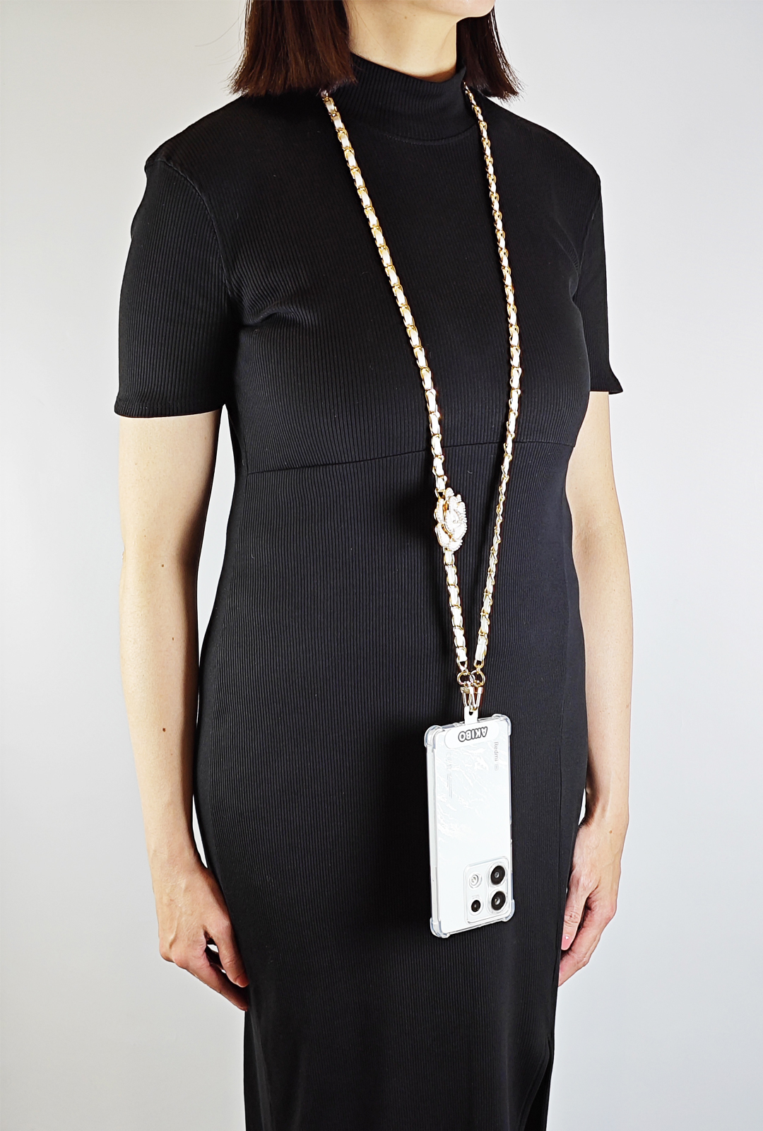 AKIBO皮革花漾包包手機掛繩-牛奶白