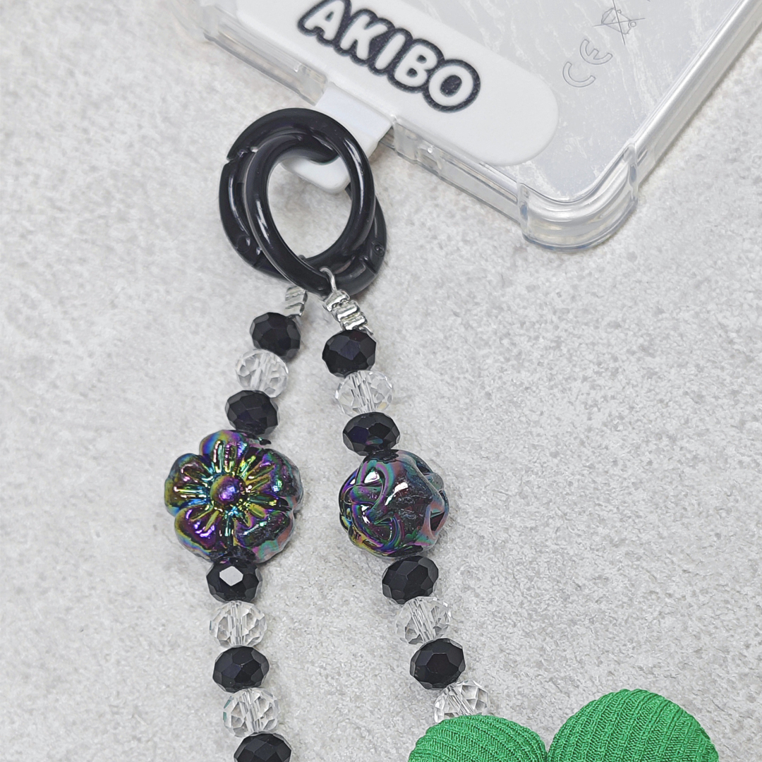 AKIBO珠光雪羽包包手機掛繩-經典黑