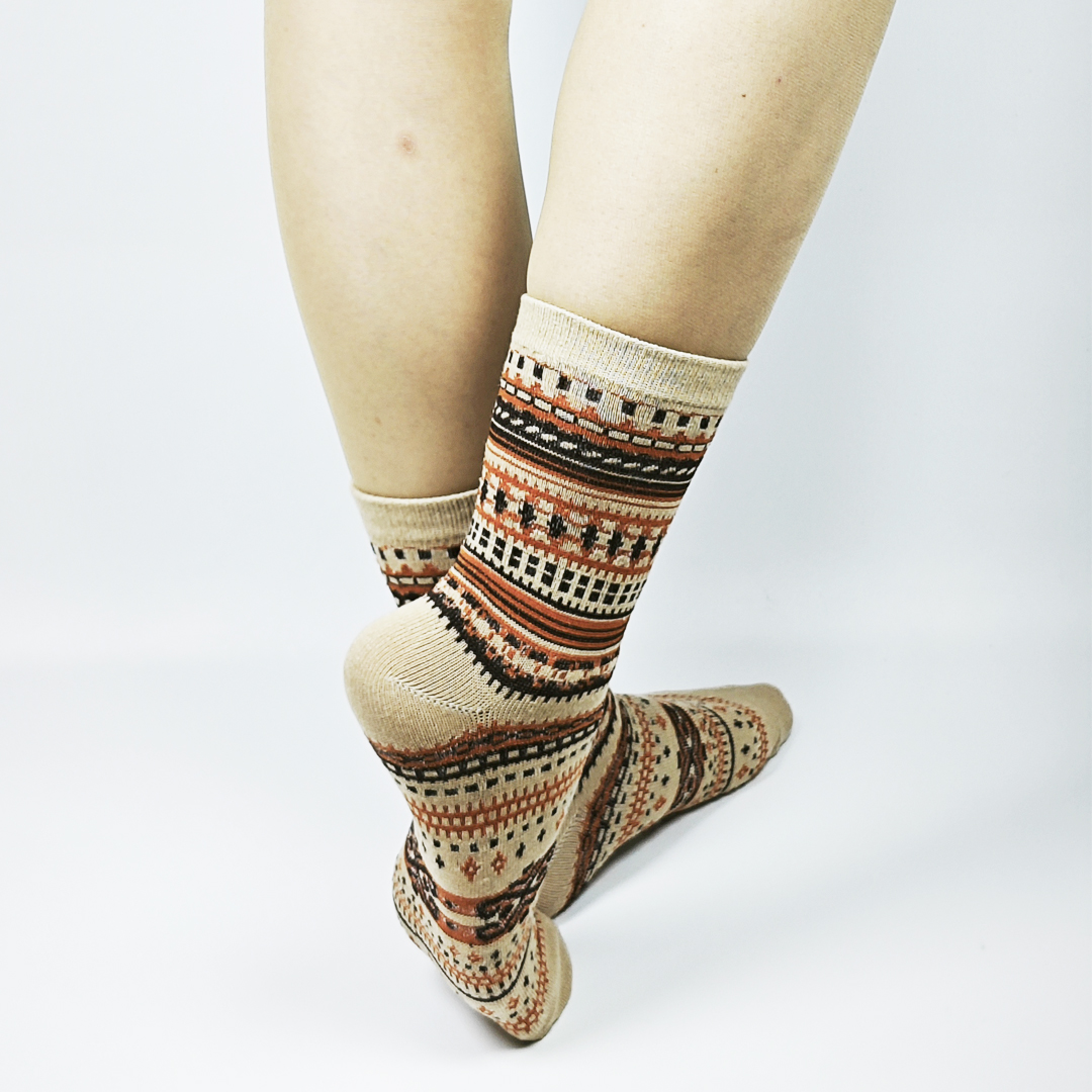 AKIBO民族風織紋中筒襪(三件組)