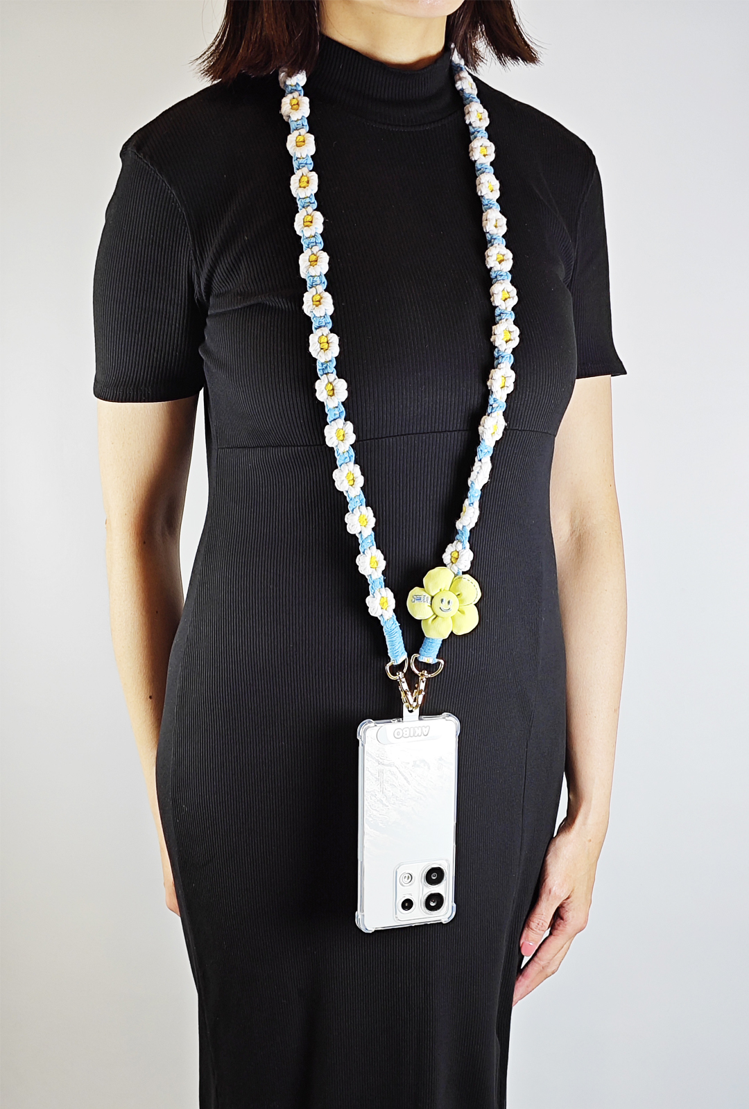 AKIBO手工編織花朵包包手機掛繩-薄荷藍