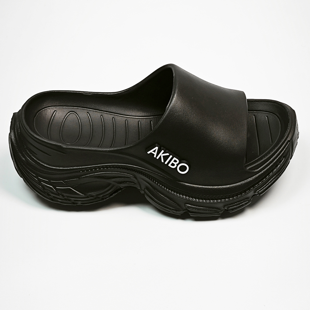 AKIBO韓系動感厚底涼鞋-經典黑(中性款、5公分厚底增高、輕量、防水)