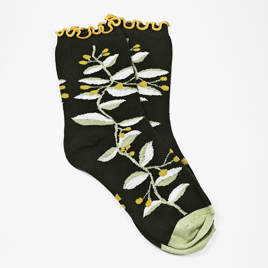 AKIBO森系春木花語中筒襪(三件組)-女款