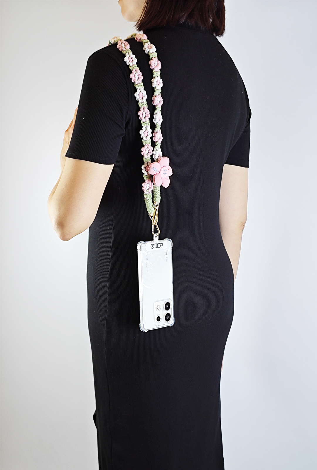AKIBO手工編織花朵包包手機掛繩-櫻花粉