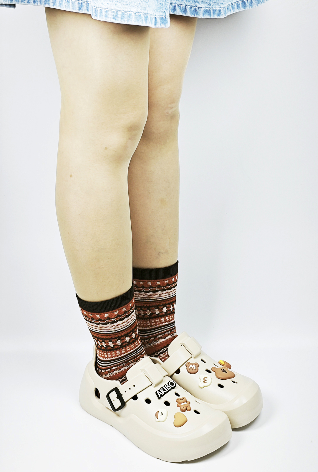 AKIBO民族風織紋中筒襪(三件組)