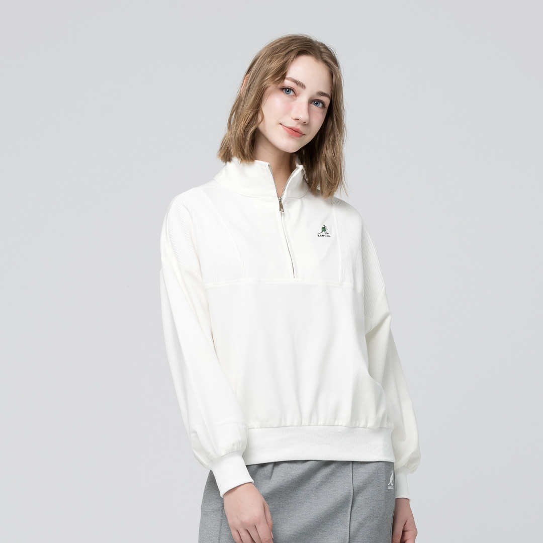 KANGOL袋鼠小Logo女款半開襟上衣-白