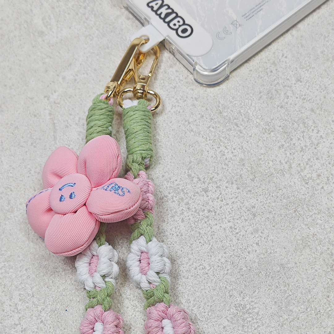 AKIBO手工編織花朵包包手機掛繩-櫻花粉