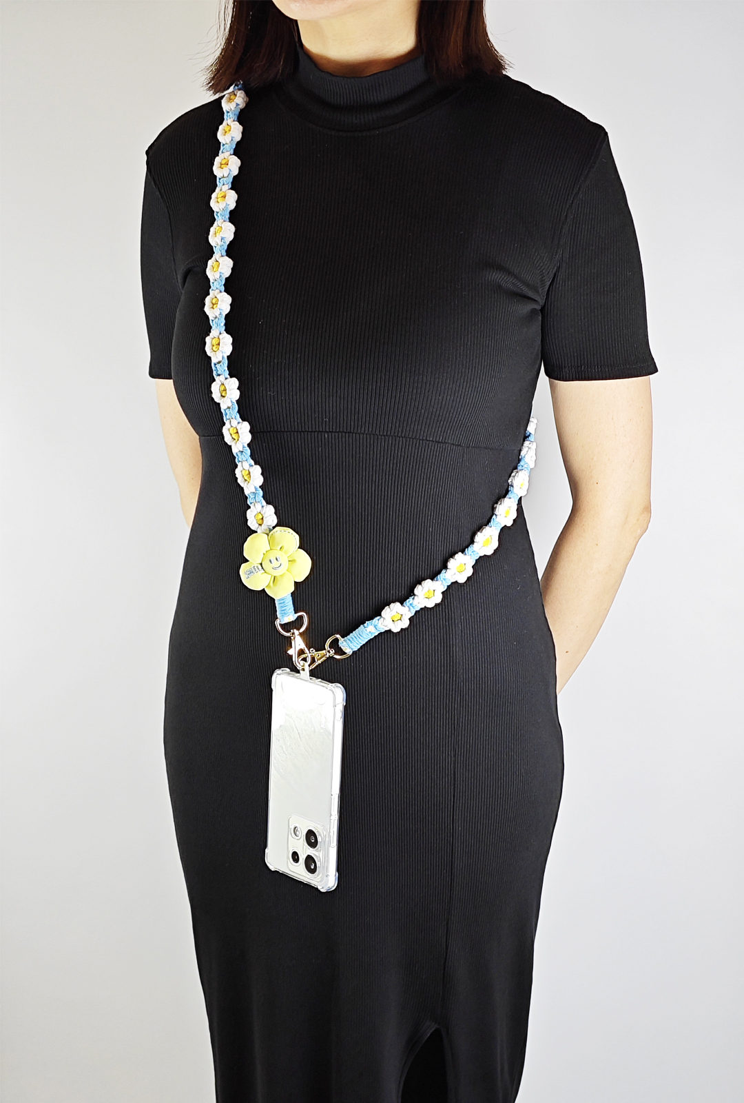 AKIBO手工編織花朵包包手機掛繩-薄荷藍